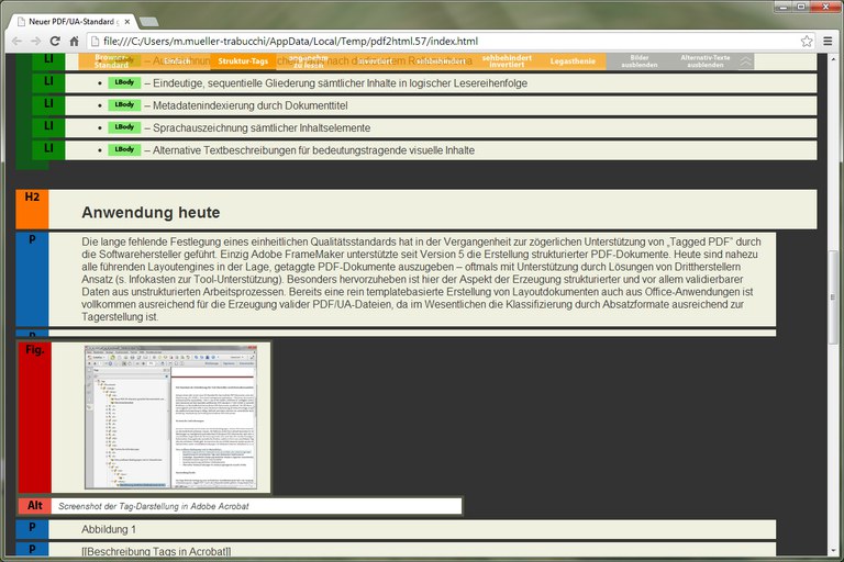 Screenshot der logischen Dokumentstruktur einer PDF aus pdfGoHTML im Browser